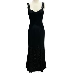 Lillie Rubin Maxi Dress Womens 8 Black Embroidered Beaded Evening Gown Formal